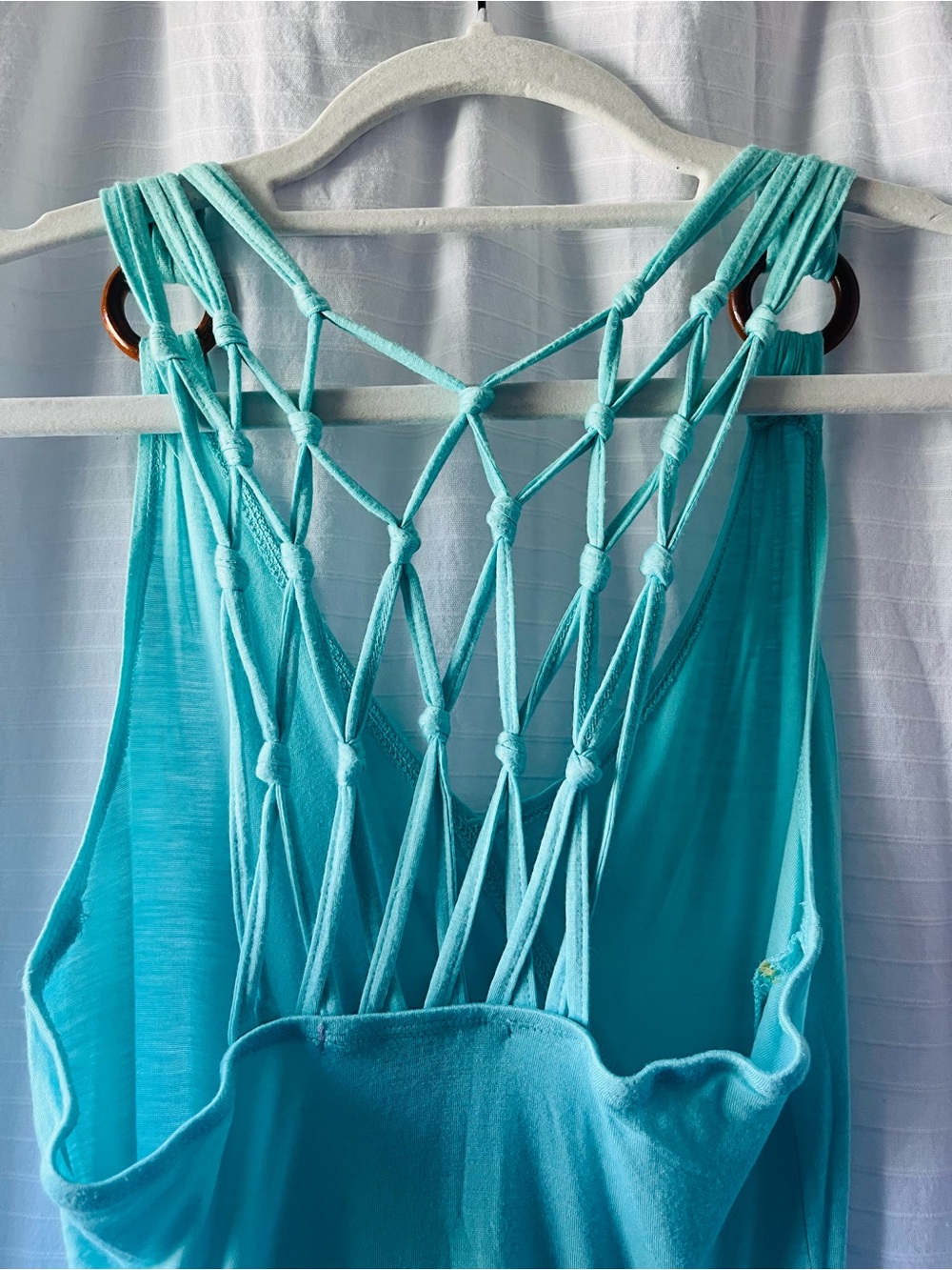 Turquoise Aqua Macramé-Back Tank with Wooden Ring Accents - Picture 4 of 4